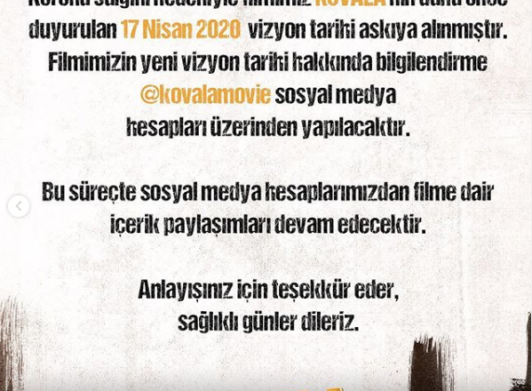 Kovala Filmi'nin Vizyon Tarihi, Corona Virüs Salgını Nedeniyle Askıya Alındı