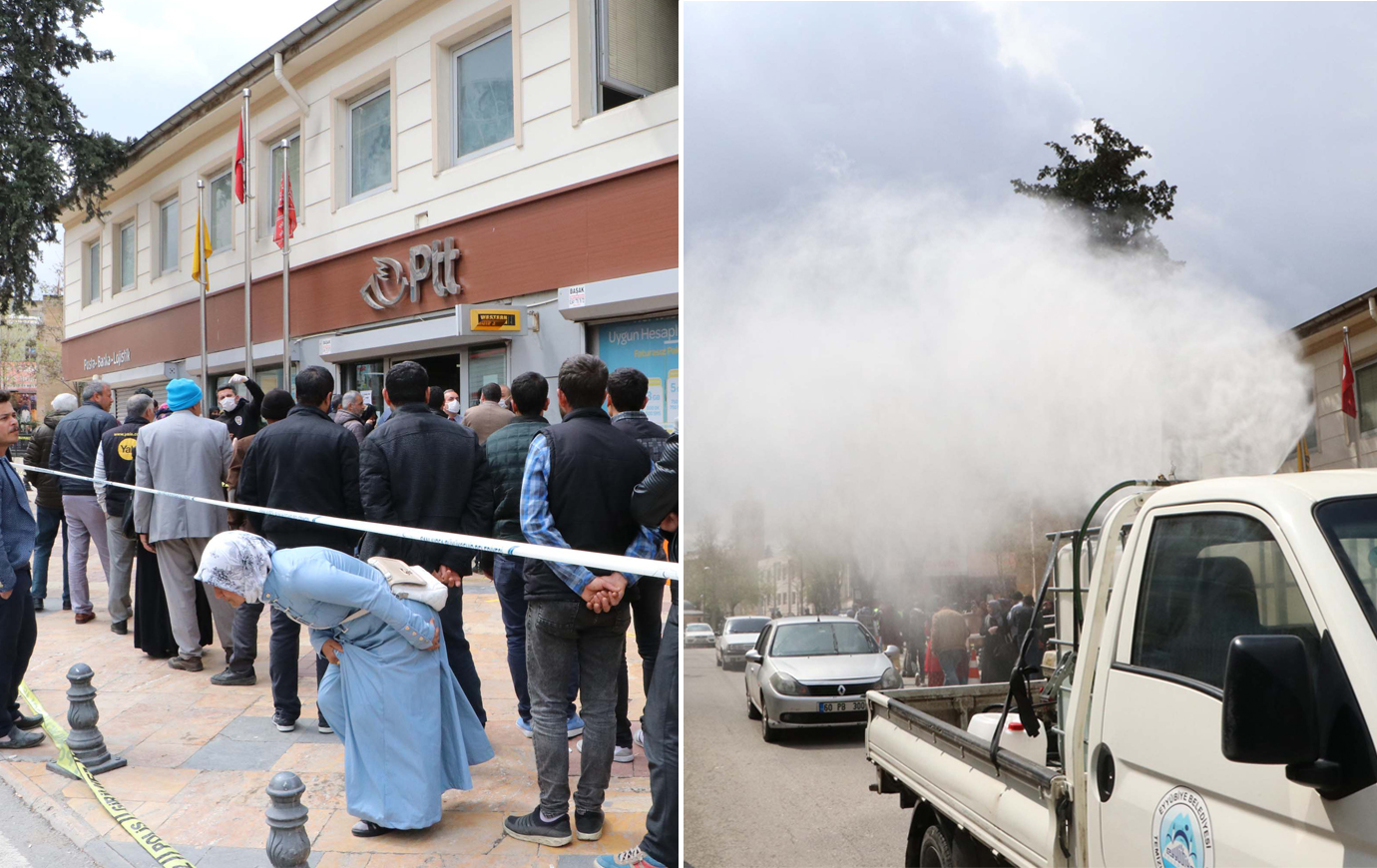 1000 TL'lik Yardım İçin Kuyruğa Girdiler: Sosyal Mesafe Uygulanmadı, Belediye Araçla Dezenfektan Püskürttü 1000 TL'lik Yardım İçin Kuyruğa Girdiler: Sosyal Mesafe Uygulanmadı, Belediye Araçla Dezenfektan Püskürttü