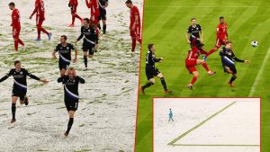 Bayern Münih - Arminia Bielefeld maçında karlı zemin, iki farklı görüntü