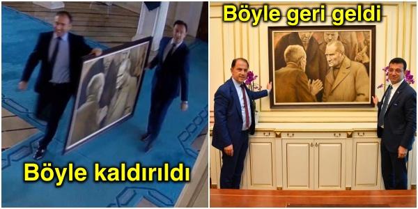 Bir Çift Mavi Gözün Işığında: Ekrem İmamoğlu Vazifeye Başlar Başlamaz Kaldırılan Atatürk Tablosunu Makamına Tekrar Astırdı