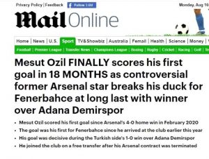 Mesut Özil'in birinci golü dünya basınında