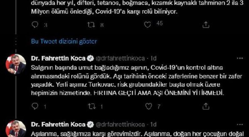 Bakan Koca: Fırtına geçti; lakin aşı değerini yitirmedi