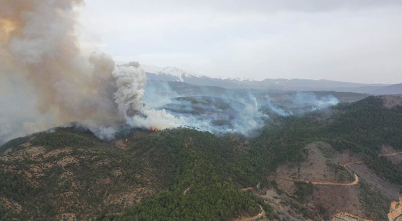 Bursa'da ormanlık alanda dün çıkan yangını söndürme çalışmaları sürüyor