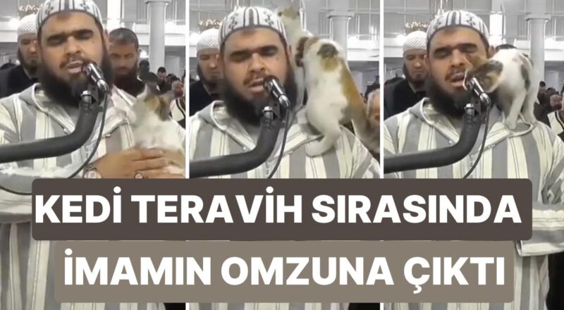 Teravih Namazı Sırasında İmamın Omzuna Çıkan Kedinin Viral Olan İmgeleri