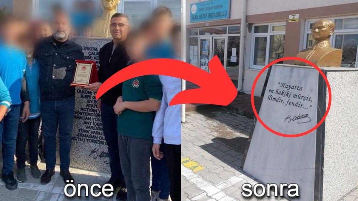 İmam Hatip Ortaokulu'nda Atatürk Büstündeki Andımız'ı Kaldırdılar İmam Hatip Ortaokulu'nda Atatürk Büstündeki Andımız'ı Kaldırdılar