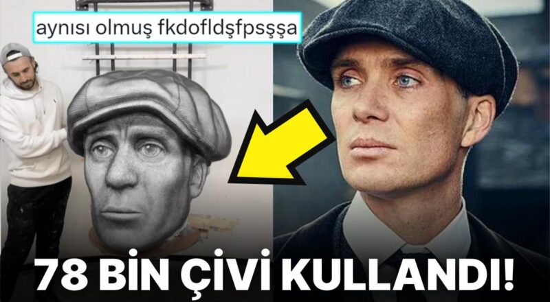Binlerce Çivi ve Metrelerce İp Kullanarak Peaky Blinders Dizisindeki Tommy Karakterinin Büstünü Yapan Sanatçı!